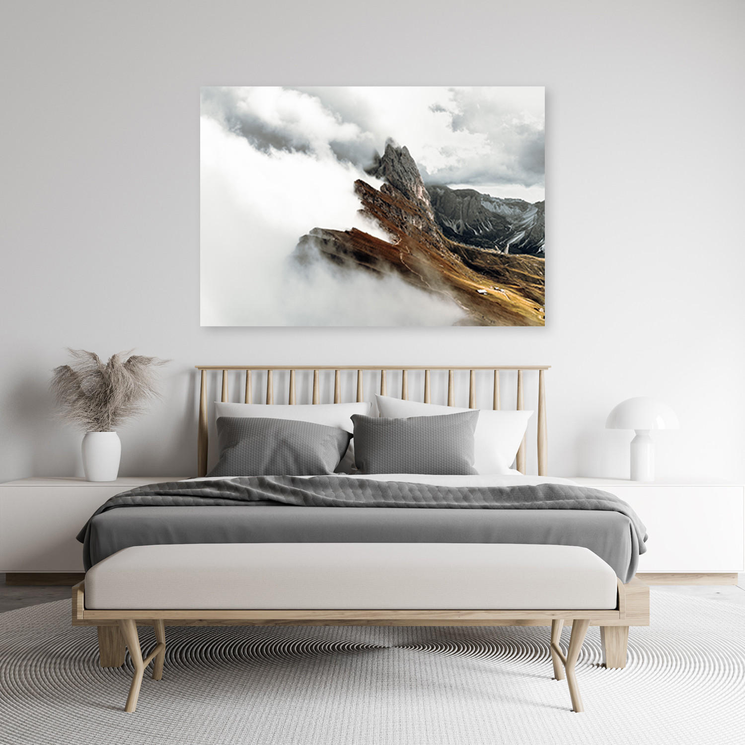 WANDBILD berggipfel in den wolken - Grau, Textil (60/40cm) - Feeby