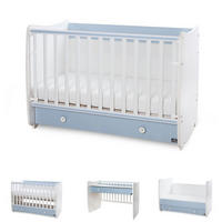 BABYBETT Dream NEW weiß blau 140 x 70 cm, Schaukelbett, Schreibtisch, Schublade, Hubgitter - Blau, Holzwerkstoff (70/140cm) - Lorelli