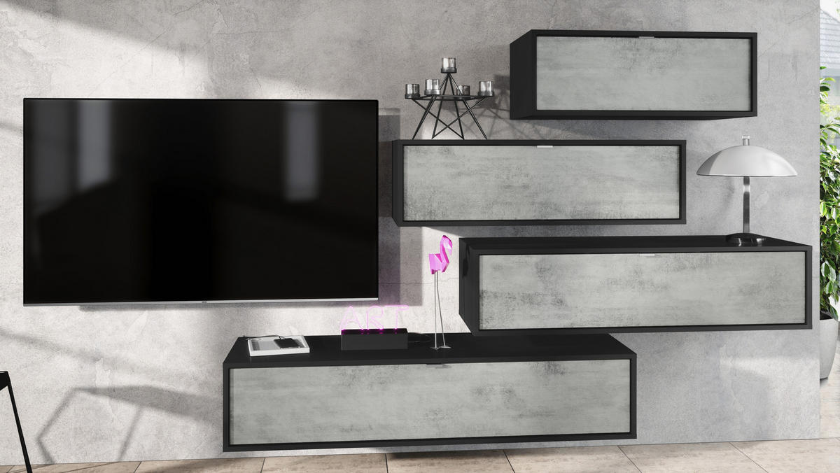 WOHNWAND Lana Fronten in Beton Oxid Optik - Hellgrau, Holzwerkstoff (210/170/37cm) - Vladon