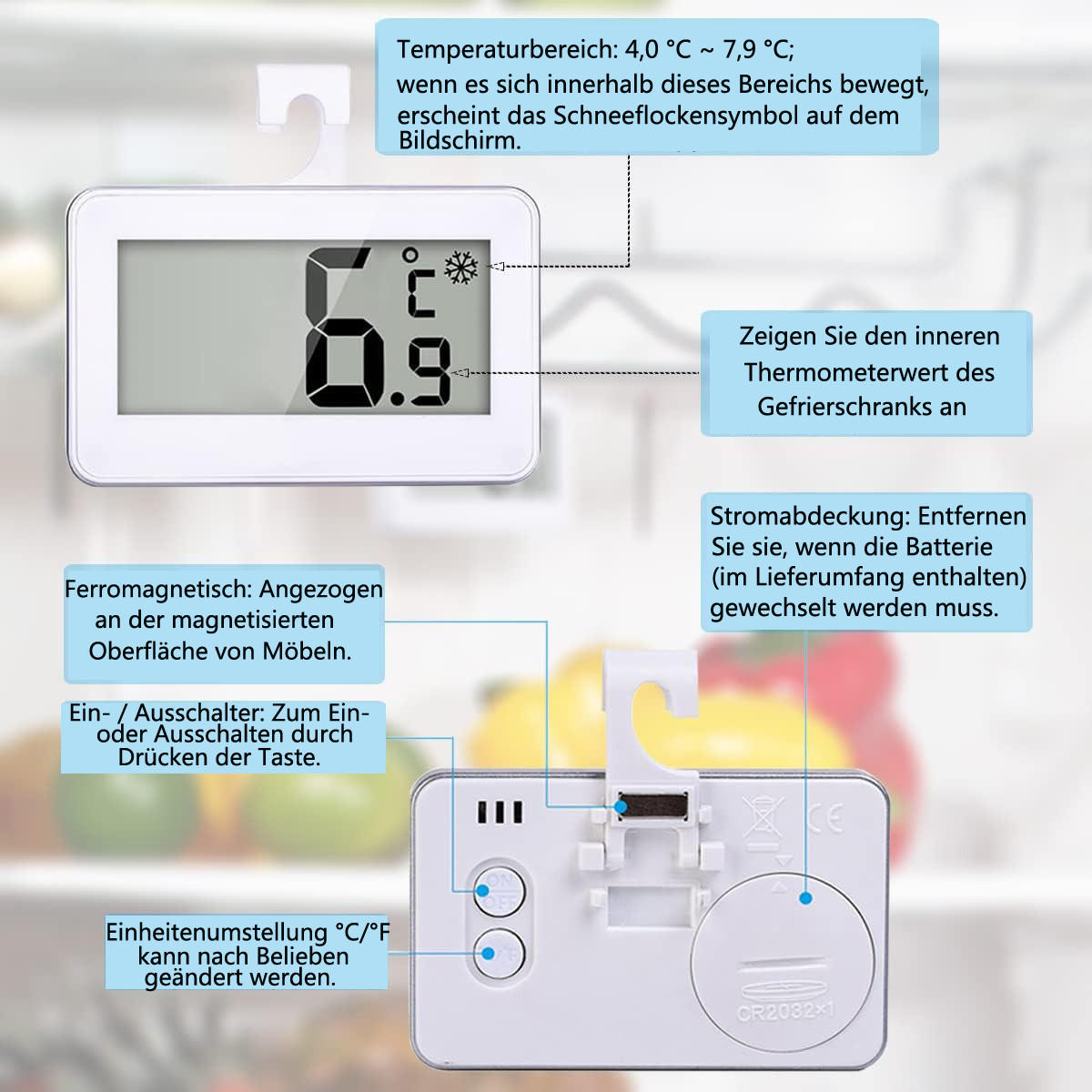 KÜCHENTHERMOMETER Mit Gut Lesbarem LCD-Anzeige Lesen Weiß - Weiß, Kunststoff - Kaket