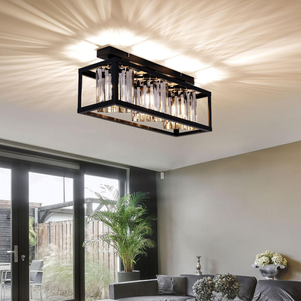 DECKENLEUCHTE MATHILDE Schwarz Glaskristall rauch - Schwarz, Glas (51/17/20.5cm) - Globo Lighting