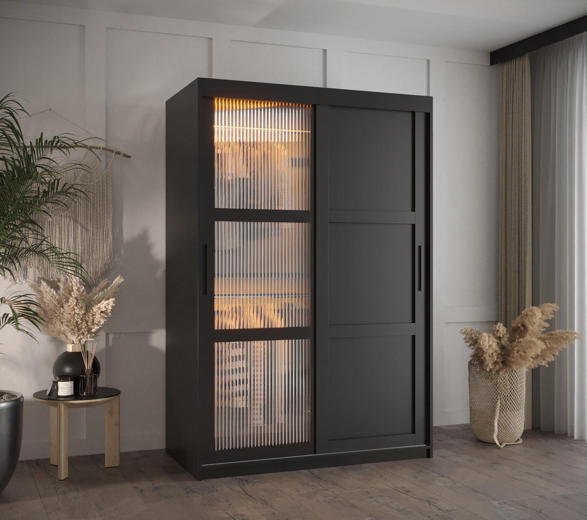 SCHWEBETÜRENSCHRANK 200/120/62 2-türig - Schwarz, Holz/Kunststoff (120/200/62cm) - Abiks Möbel