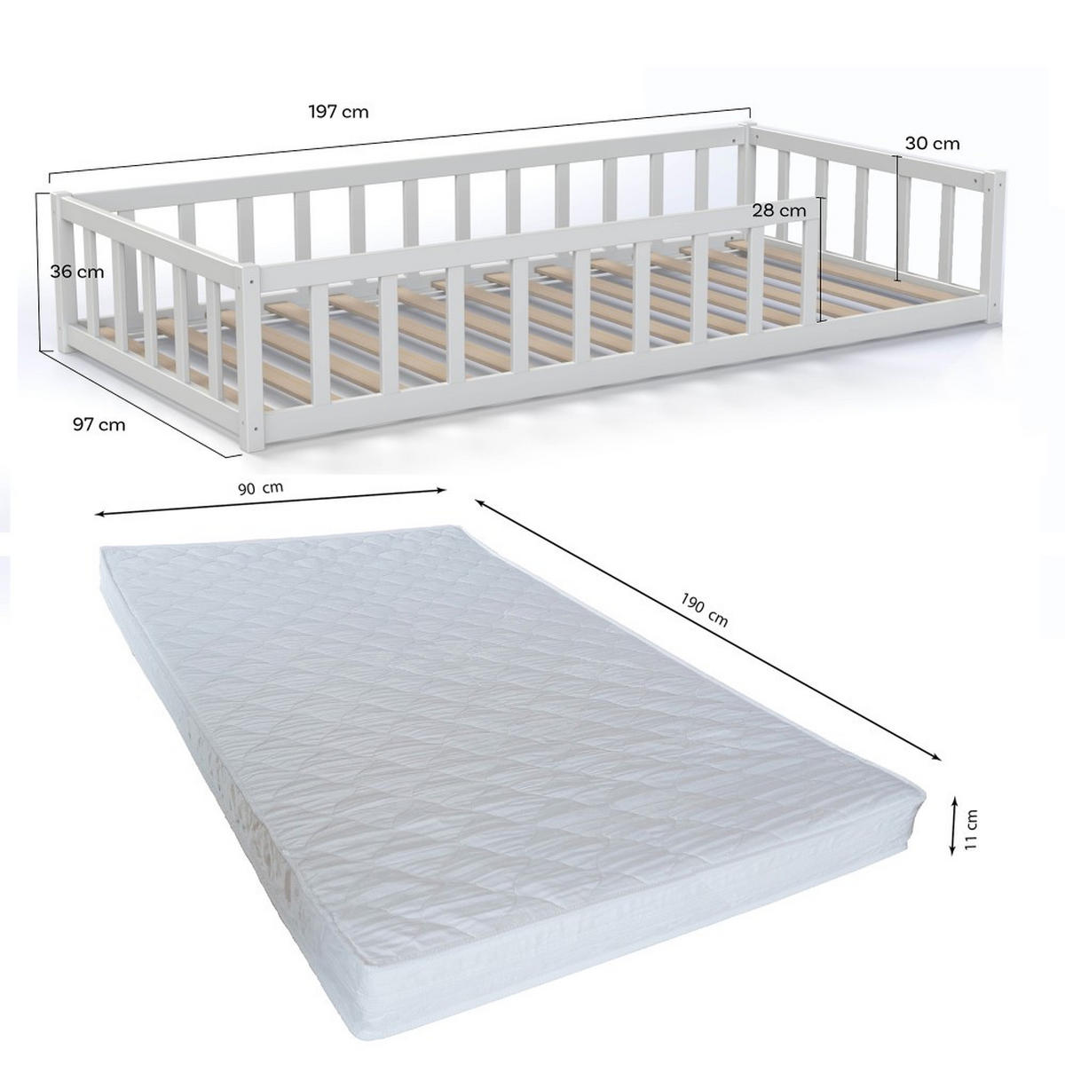 KINDERBETT NINO mit Matratze/ Kinderbett 90x190 - Weiß - Weiß, Holz (90/190cm) - Weber Industries