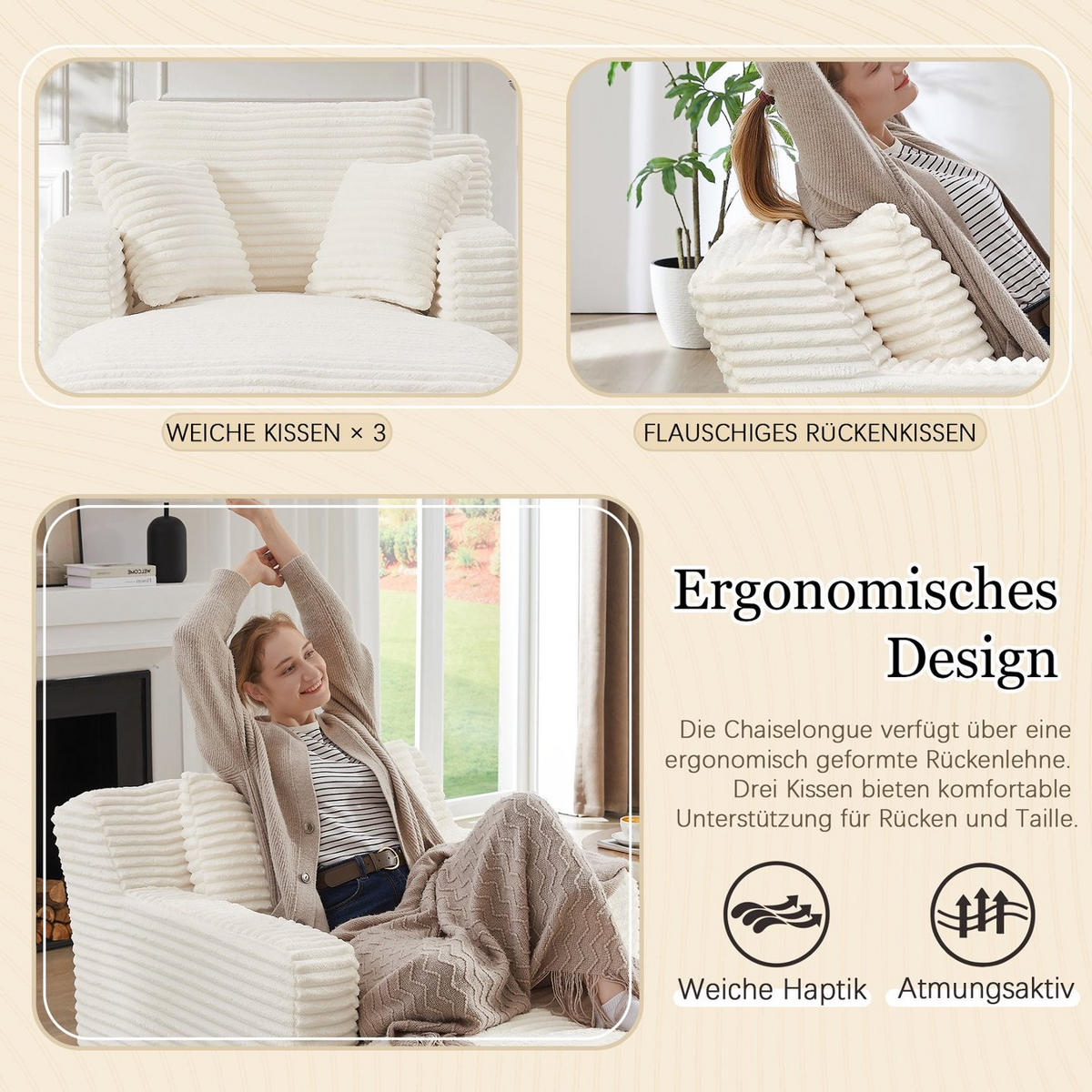 SOFA Cord Creme - Creme, Textil (100/82/166cm) - WISHDOR