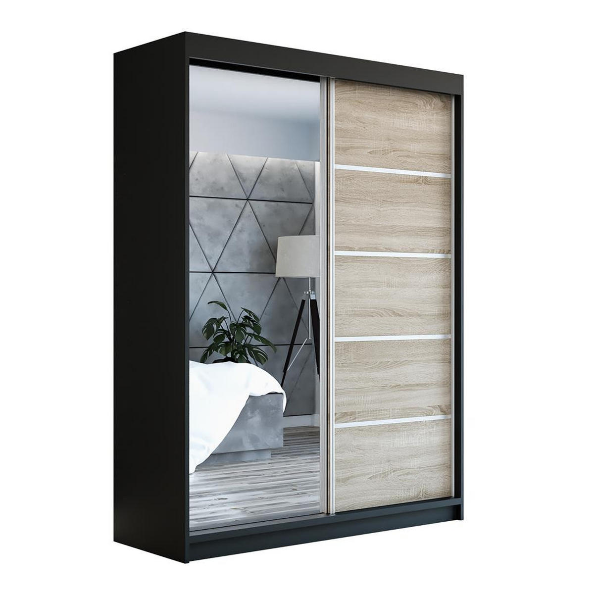 SCHWEBETÜRENSCHRANK 120 CM GAP Farbe: Schwarz / sonoma - Schwarz/Braun, Holzwerkstoff (120/215/59.5cm) - A&J MöbelLand