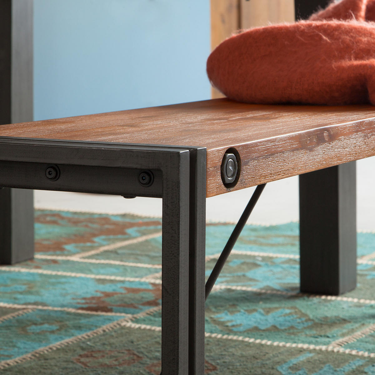 SITZBANK - Akazie massiv / Metall - Akaziefarben, Holz (145/45/35cm) - home24