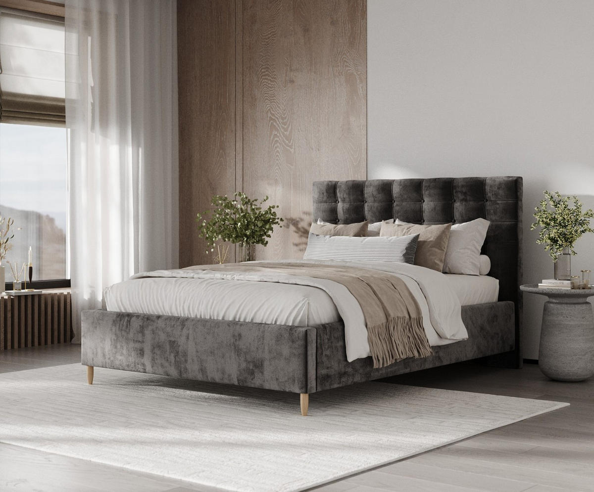 POLSTERBETT Soma 180/200 cm Anthrazit im Lotta Stoff - Anthrazit/Naturfarben, Holz/Holzwerkstoff (180/200cm) - AltaBeds