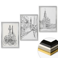 WANDBILDER 3er Set - 40x60 cm Silberner Rahmen - Einfache Zeichnungen von Stadtlandschaften - Silberfarben, Kunststoff (40/60cm) - ArtPrintCave