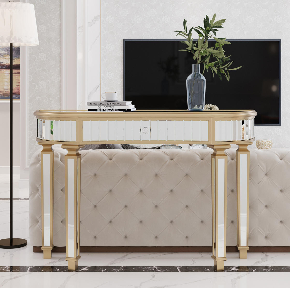 KONSOLENTISCH 120/38/78 cm Gold Silber aus Glas MDF mit Schublade - Goldfarben, Holzwerkstoff (120/38/78cm) - OKWISH