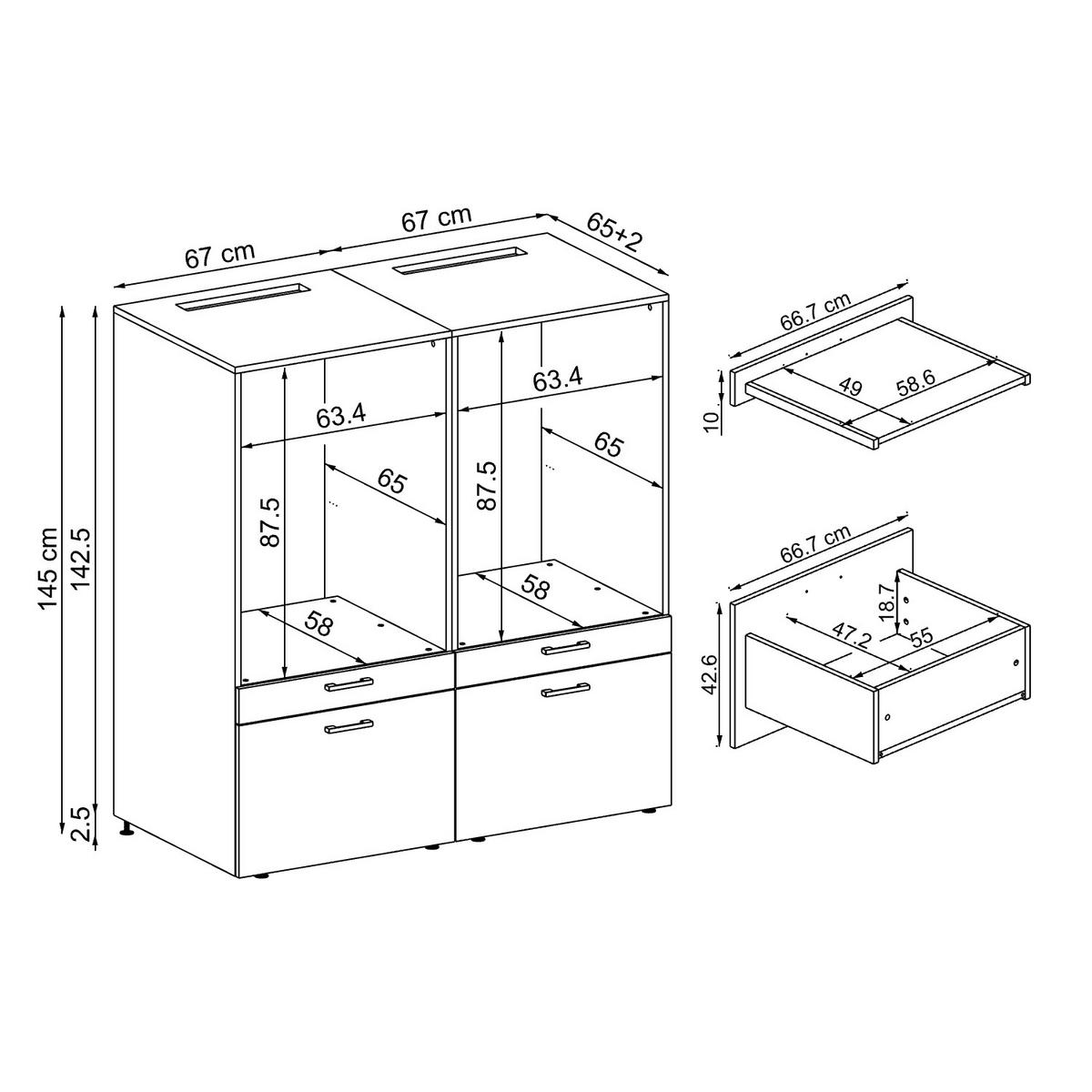 WASCHMASCHINENSCHRANK Serie 2 134cm Breit, 145cm Hoch - Schwarz, Holzwerkstoff (134/145/67cm)