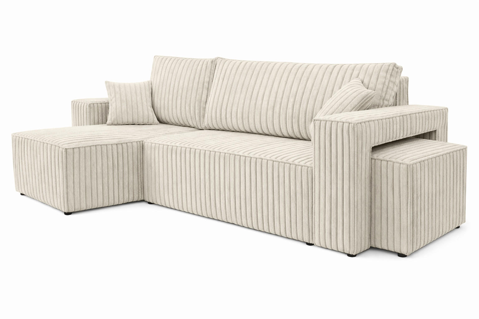 ECKSOFA Mit Schlaffunktion Und Pouf, Cordstoff Tilia, Ecru, Links, Best L Mit Pouf - Ecru, Holz (244/145cm) - Kaiser Möbel