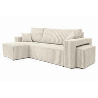 ECKSOFA Mit Schlaffunktion Und Pouf, Cordstoff Tilia, Ecru, Links, Best L Mit Pouf - Ecru, Holz (244/145cm) - Kaiser Möbel