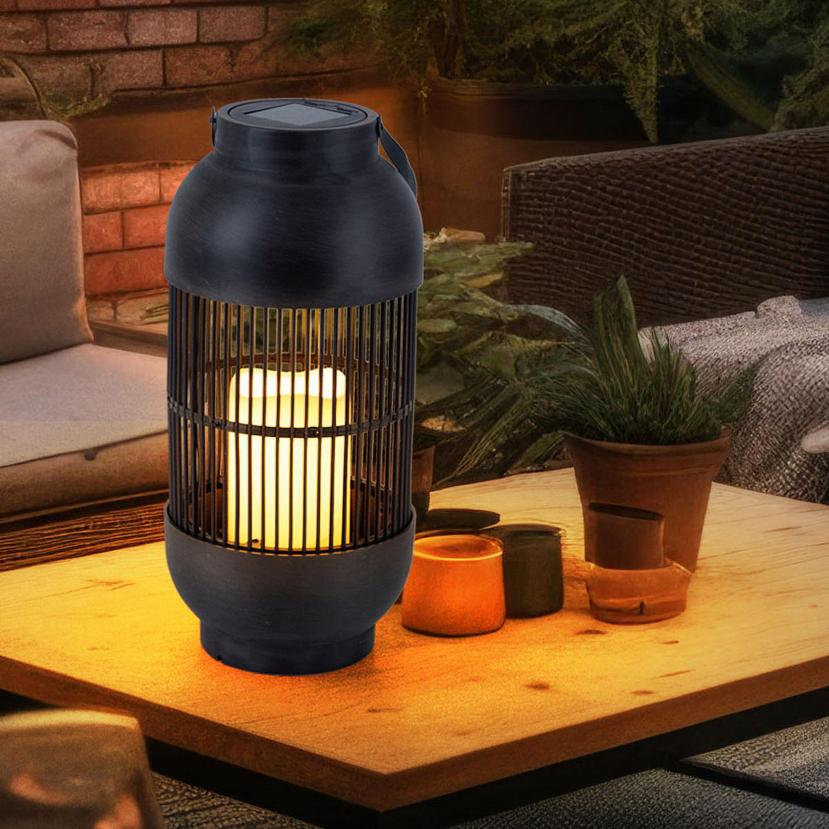 LED AUSSENLEUCHTE Solar Tischleuchte Schwarz 2er Set - Schwarz, Kunststoff (14.5/33/14.5cm)