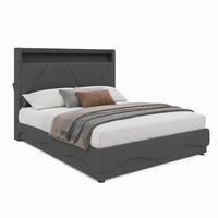 BETT mit Stauraum und LED 160x200 cm Samt Dunkelgrau - Dunkelgrau, Metall (160/200cm) - Meubliv