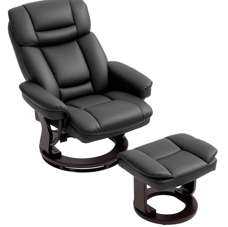 RELAXSESSELSET 86/83/107 cm in Schwarz mit Hocker und Liegefunktion - Schwarz, Kunststoff (83/107/86cm) - Flora Grace
