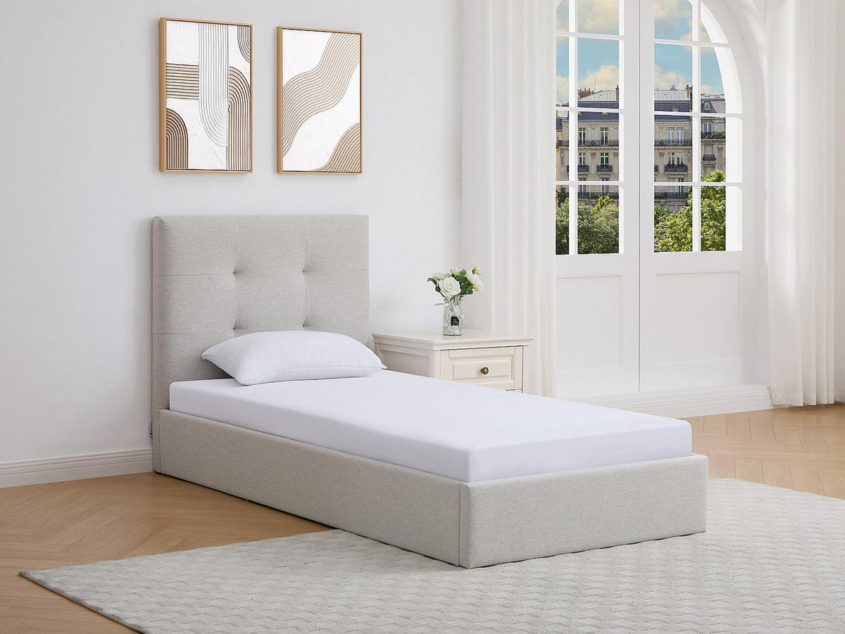 BETT mit Bettkasten - 1 Person - Stoff - Beige - Beige, Textil (90/190cm) - Vente-Unique