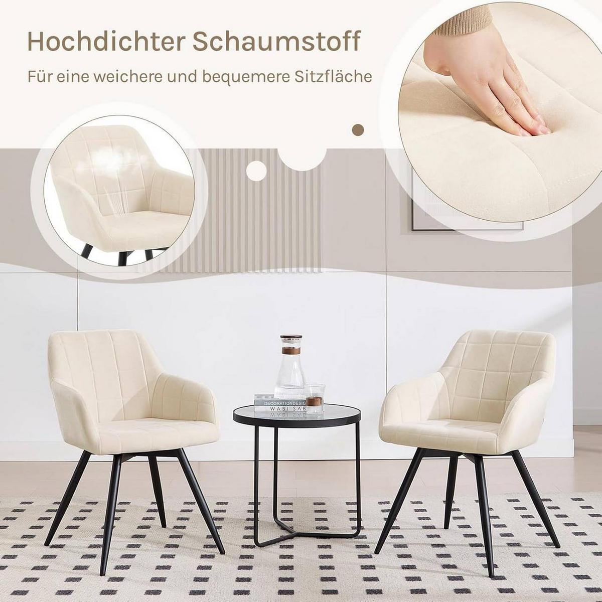 ESSZIMMERSTUHL 2er Set, drehbar, Samt, Beige - Beige/Schwarz, Textil/Metall (57/78/63cm)