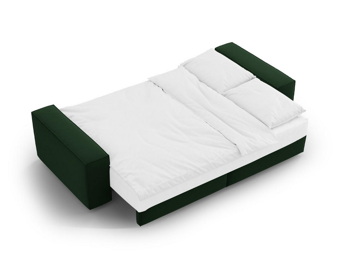 SOFA ausklappbar mit Bettkasten Jodie aus Samt flaschengrün 3 Sitzplätze - Dunkelgrün, Textil (107/86/247cm) - Micadoni
