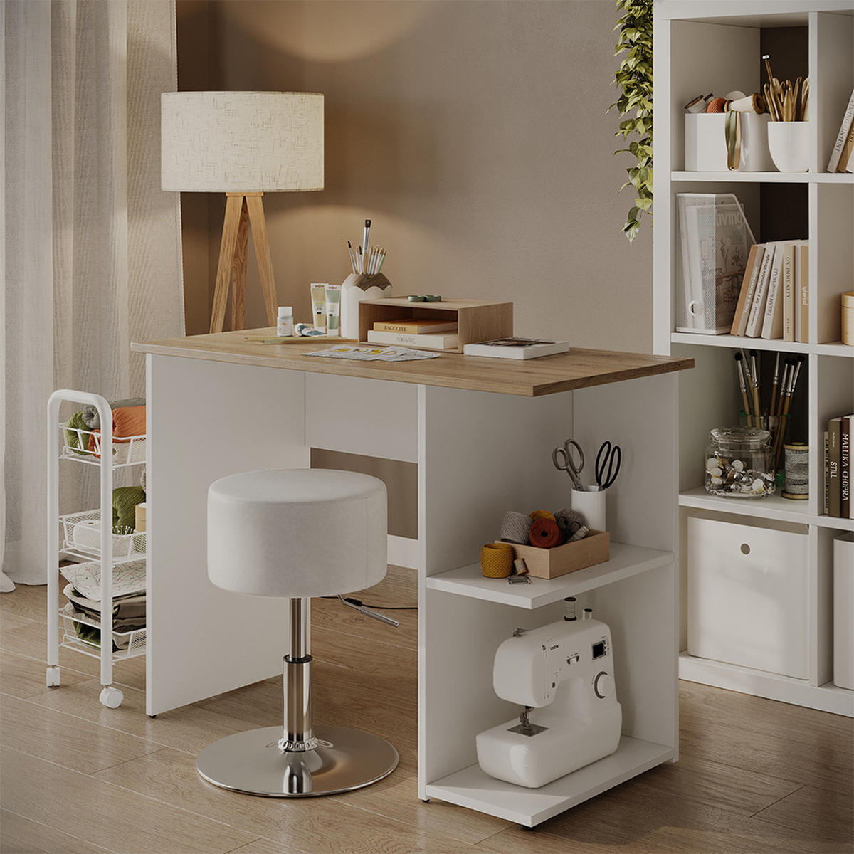 PSACÍ STŮL Simple Bílá/Artisan - bílá/světle šedá, kompozitní dřevo (50/100/76cm) - Vicco