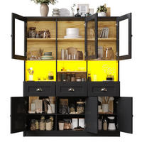 BUFFETSCHRANK 140/40/175 cm schwarz aus MDF mit LED-Beleuchtung - Schwarz, Holzwerkstoff (140/175/40cm) - OKWISH