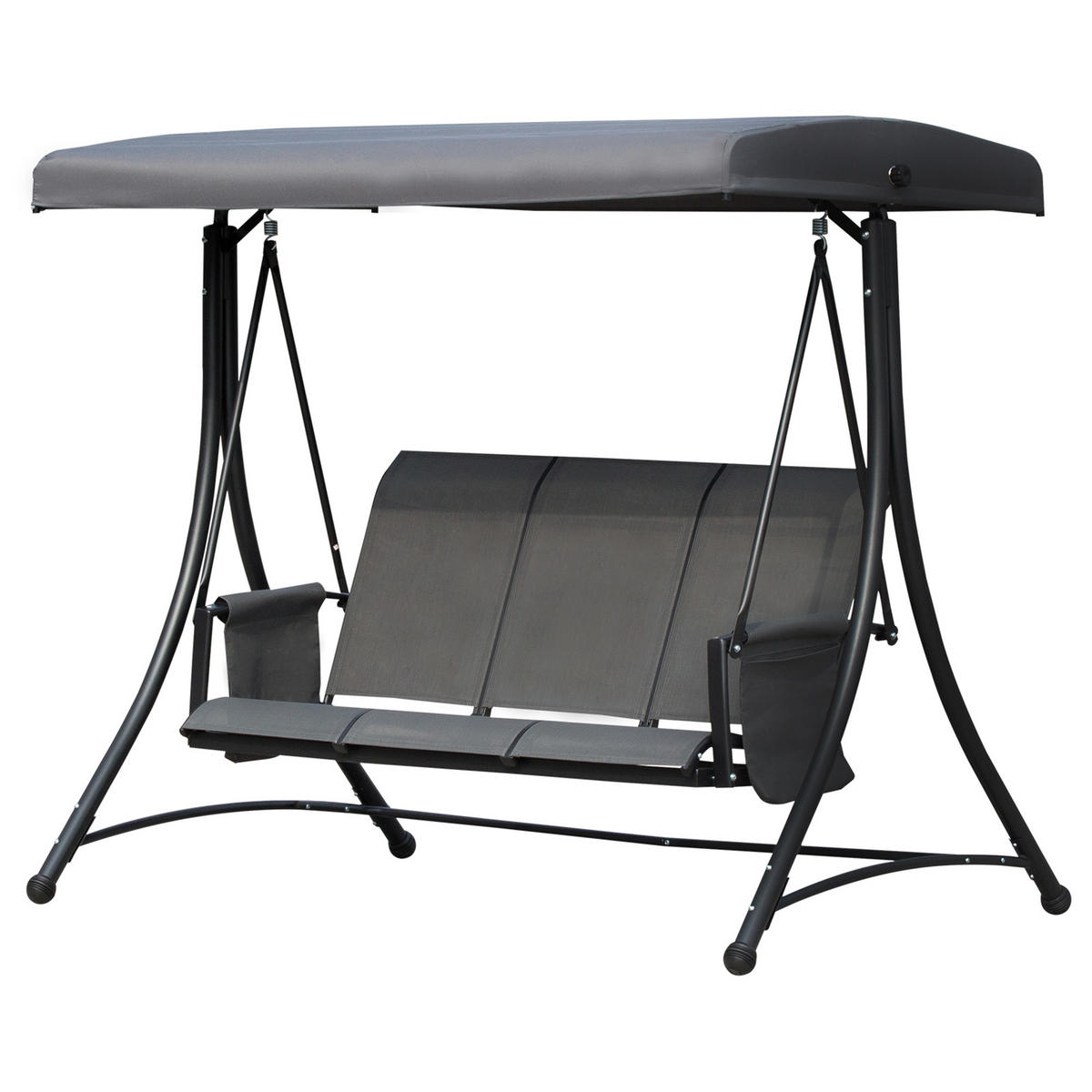 HOLLYWOODSCHAUKEL DE-06979 verstellbares Sonnendach, Seitentasche Dunkelgrau - Dunkelgrau, Metall (196/172/128cm) - ComfortXL