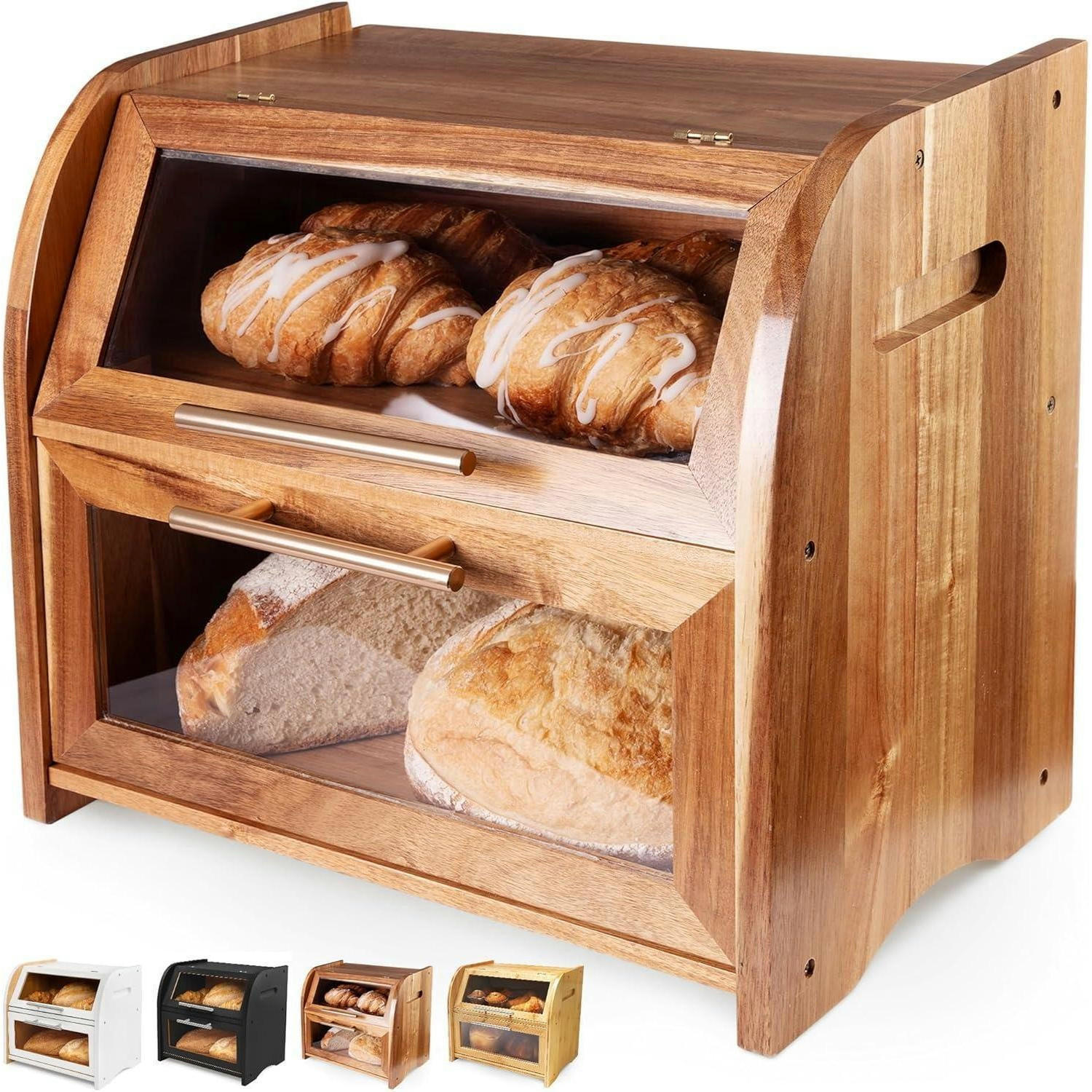 BROTKASTEN Akazie mit 2 Regalen 40 cm - Hellbraun, Holz (37/26/40cm)