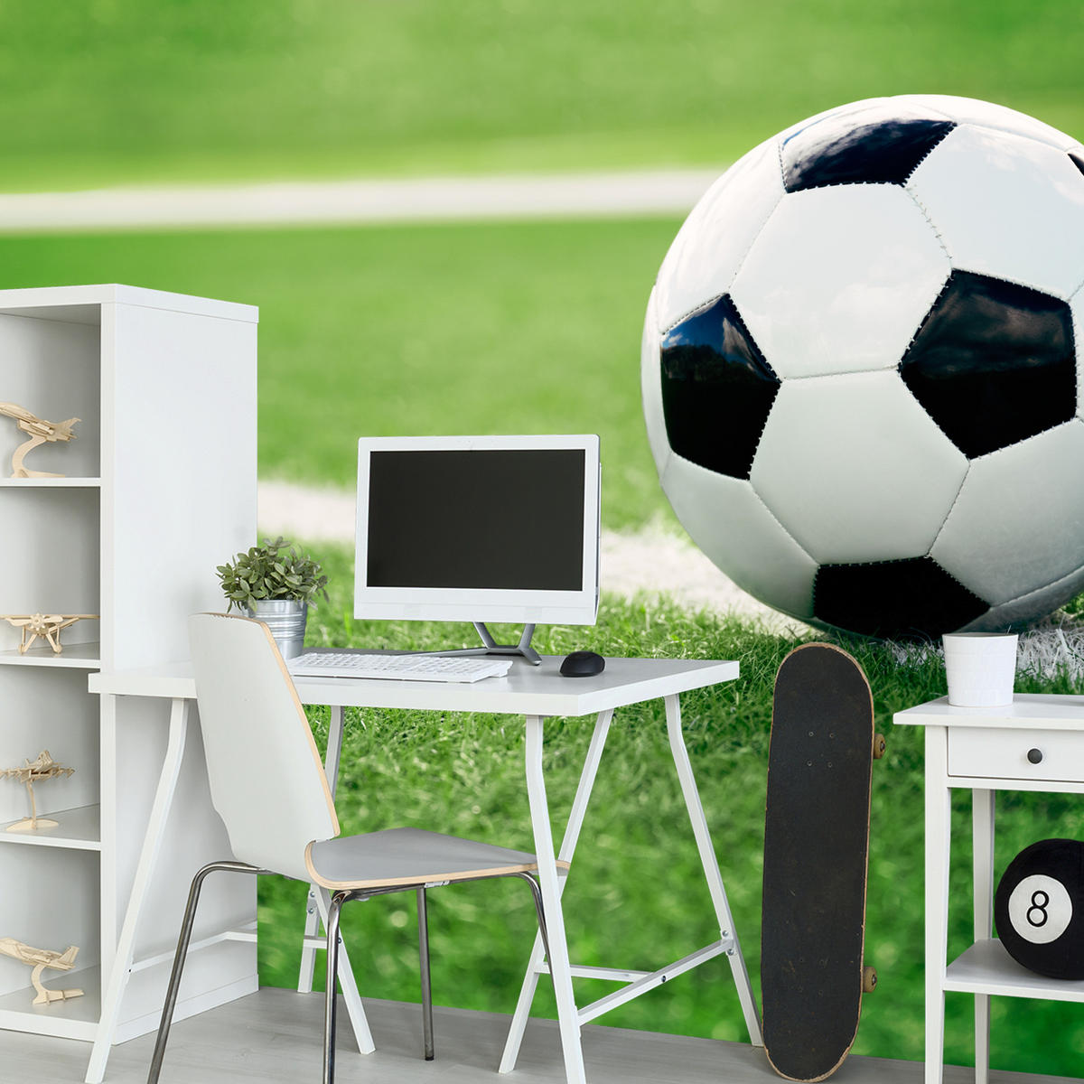 FOTOTAPETE für Jugendzimmer Fußball Grüne Rasen Stadion Sport 300x210 - Schwarz/Weiß, Papier (300/210cm) - Muralo