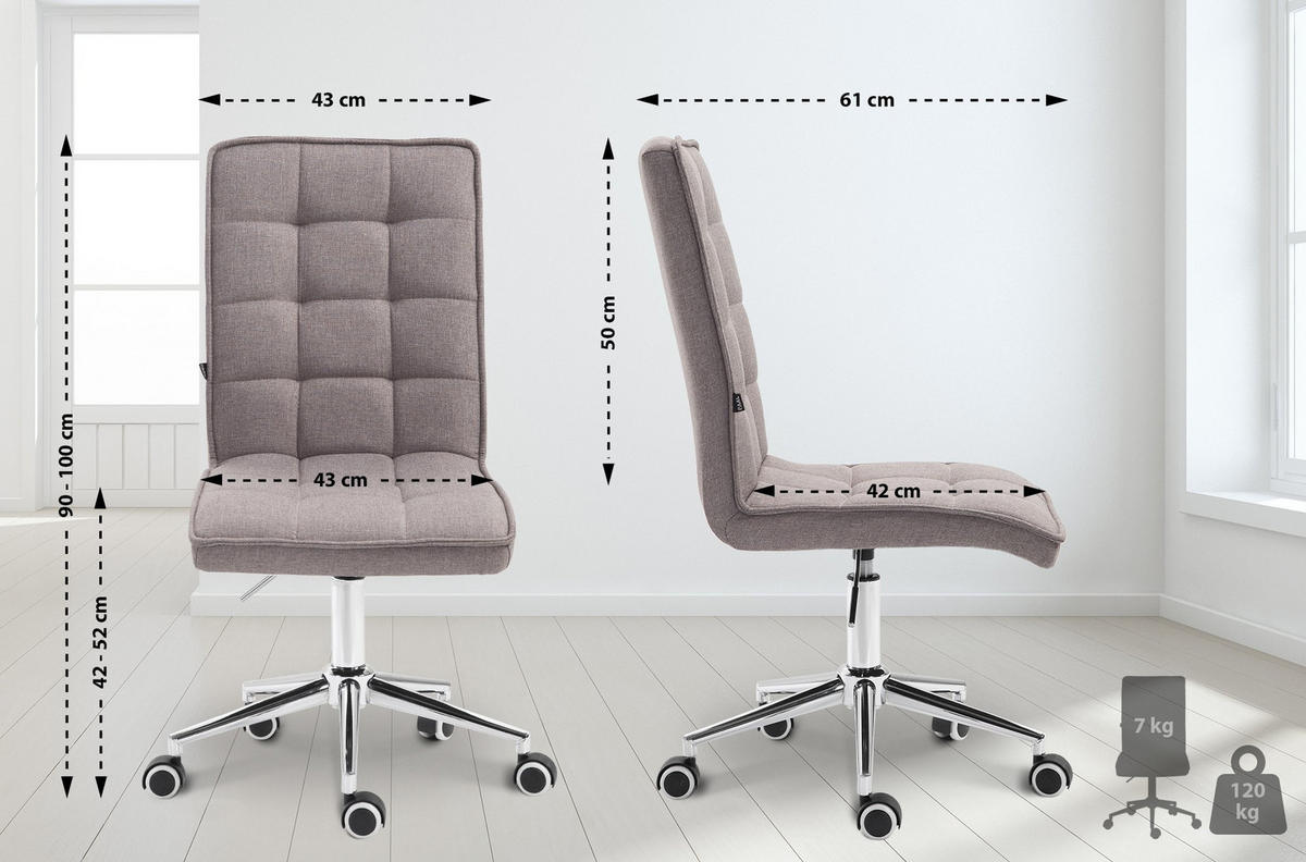 DREHSTUHL Stoff hellgrau - Chromfarben/Hellgrau, Textil/Metall (43/90/61cm) - CLP