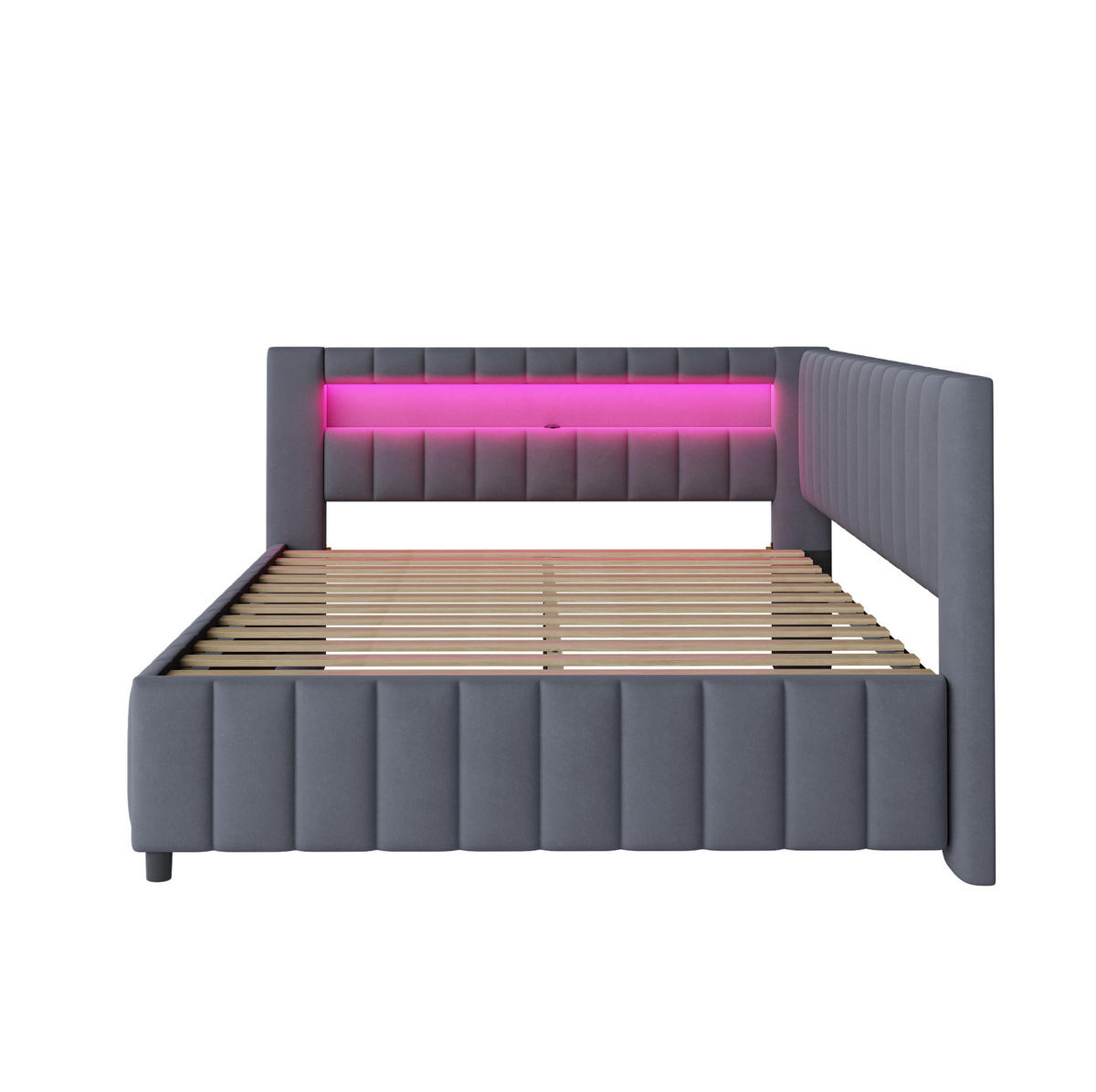 POLSTERBETT 140/200 cm Grau mit LED-Beleuchtung und USB-Anschluss - Grau, Textil (140/200cm) - Flora Grace