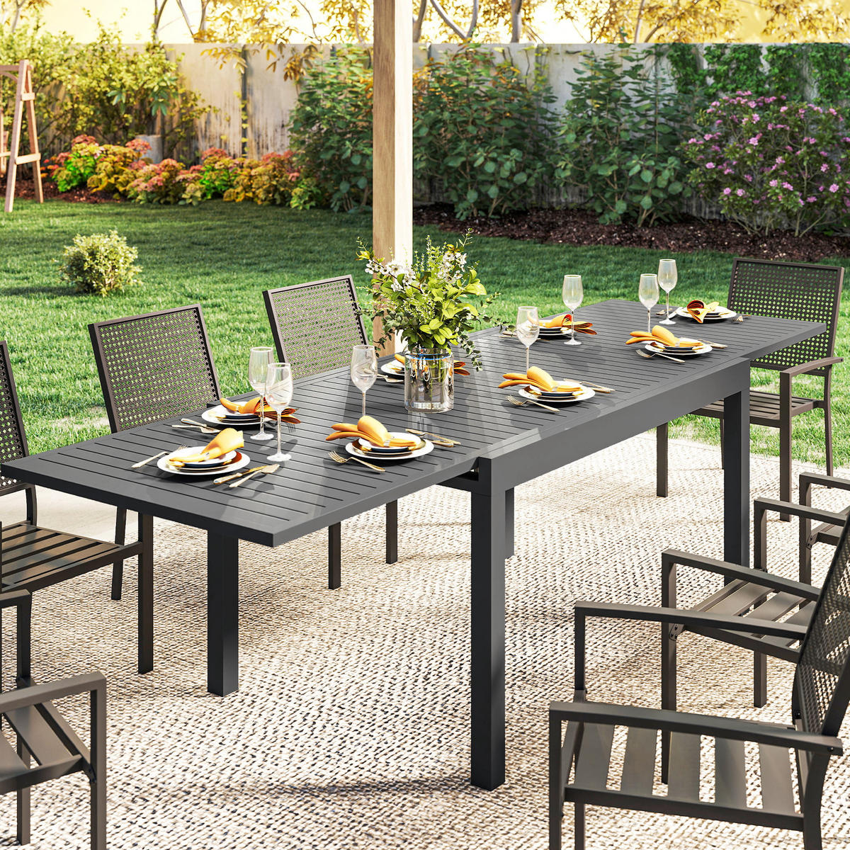 GARTENTISCH DE-14225 135-270 cm für 6-10 Personen Grau - Dunkelgrau, Metall (270/90/75cm) - ComfortXL