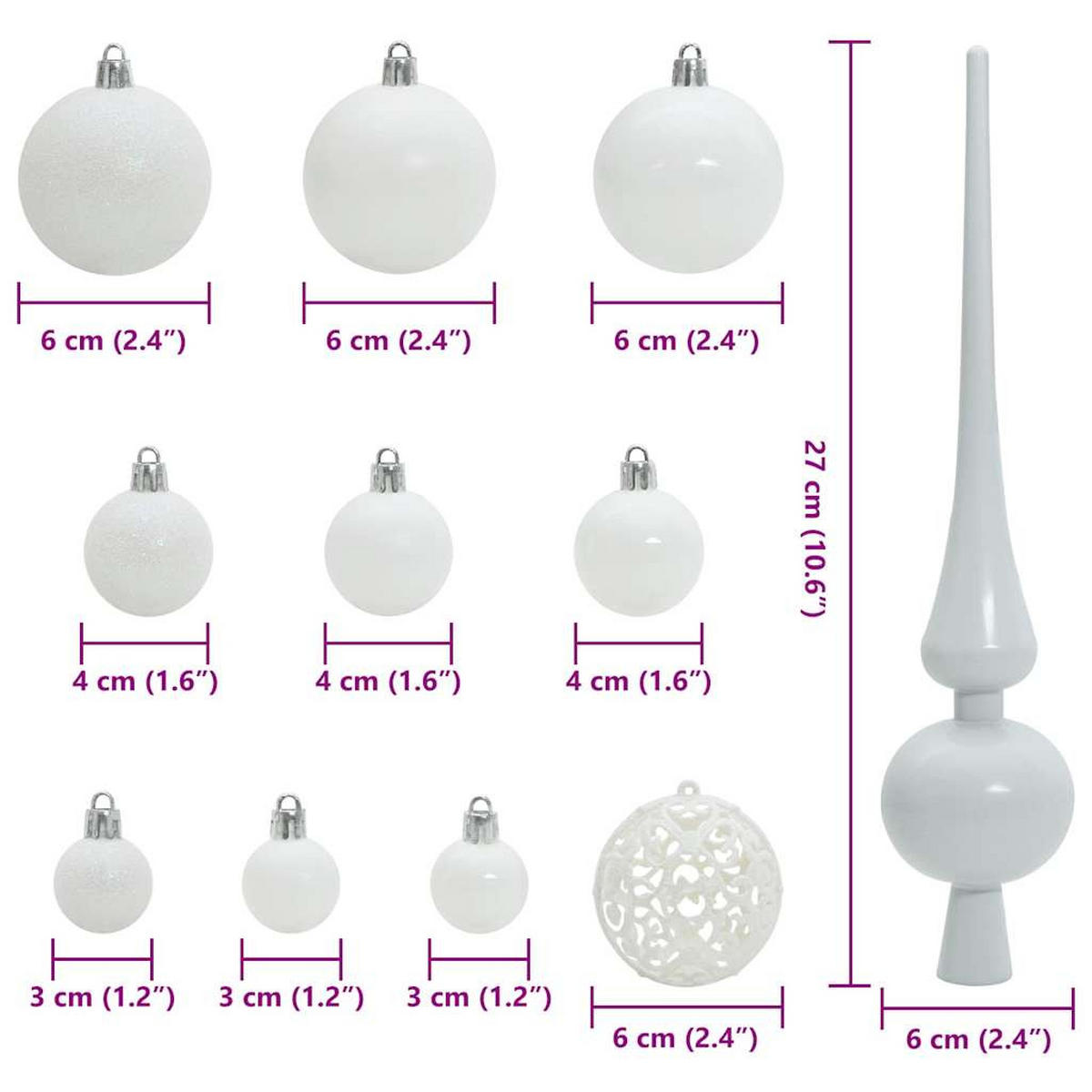 WEIHNACHTSKUGELSET 120 -teilig Weiß Kunststoff - Weiß, Kunststoff (6/27/6cm) - vidaXL