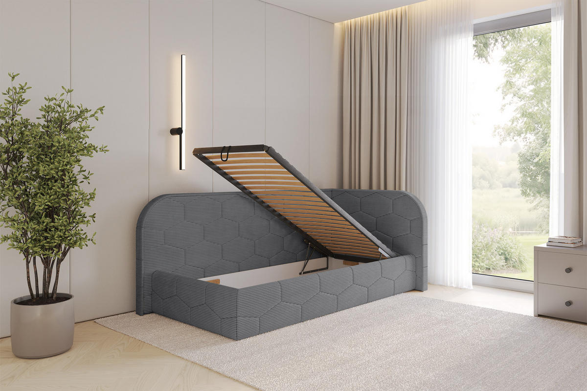 EINZELLBETT Jugendbett mit Bettkasten und Matratze H3/H4, Links - JAXY 90x200 Dunkelgrau - Graphitfarben, Holzwerkstoff/Textil (90/200cm) - ALTDECOR