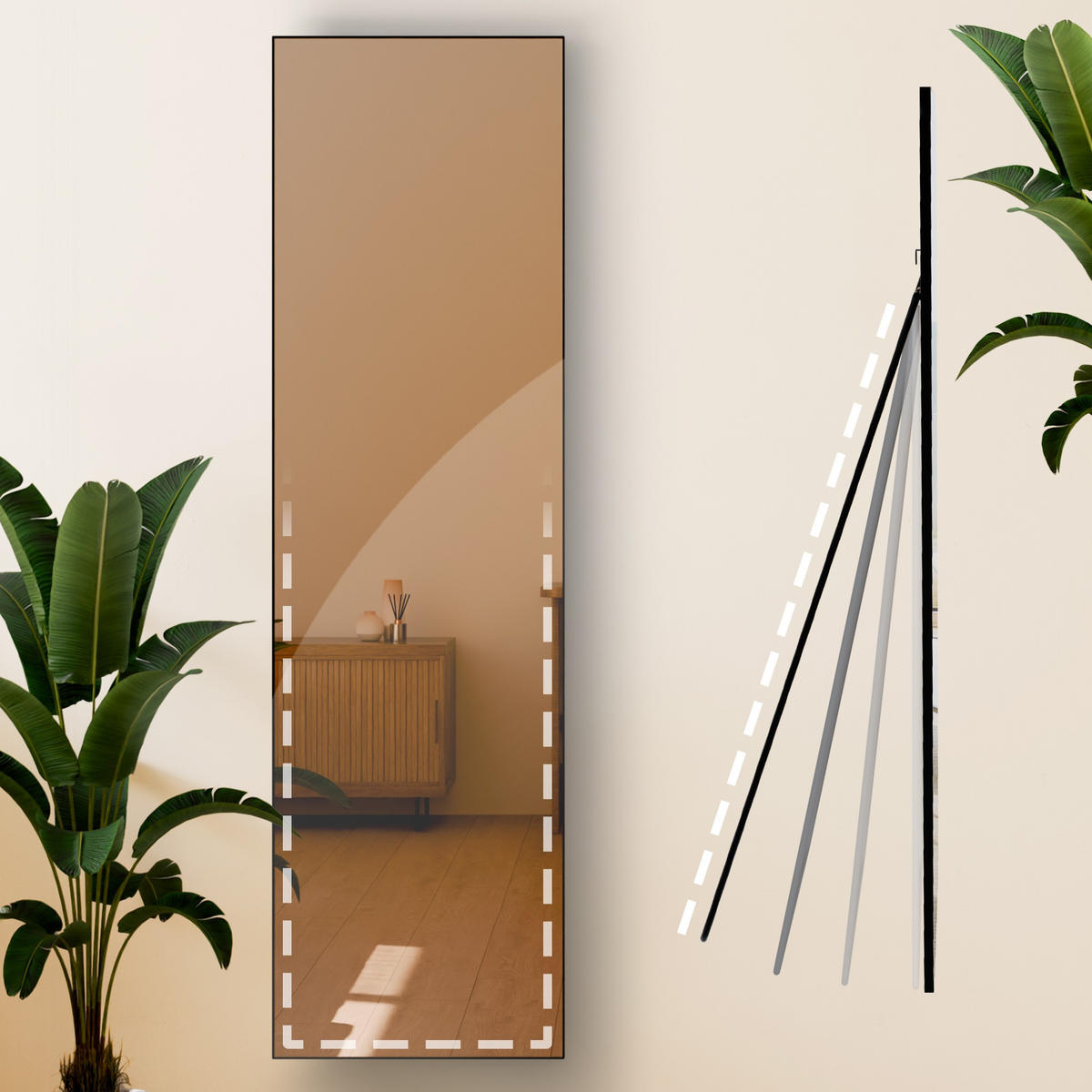 STANDSPIEGEL eckig 40/3/140 cm Glas Schwarz-Matt - Schwarz, Glas (40/140/3cm) - CLP