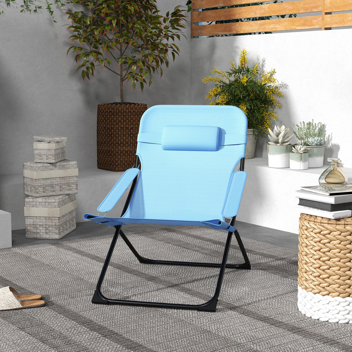 KLAPPSTUHL, Metall, Netzstoff, Blau - Blau, Metall (91/96/69cm) - Outsunny