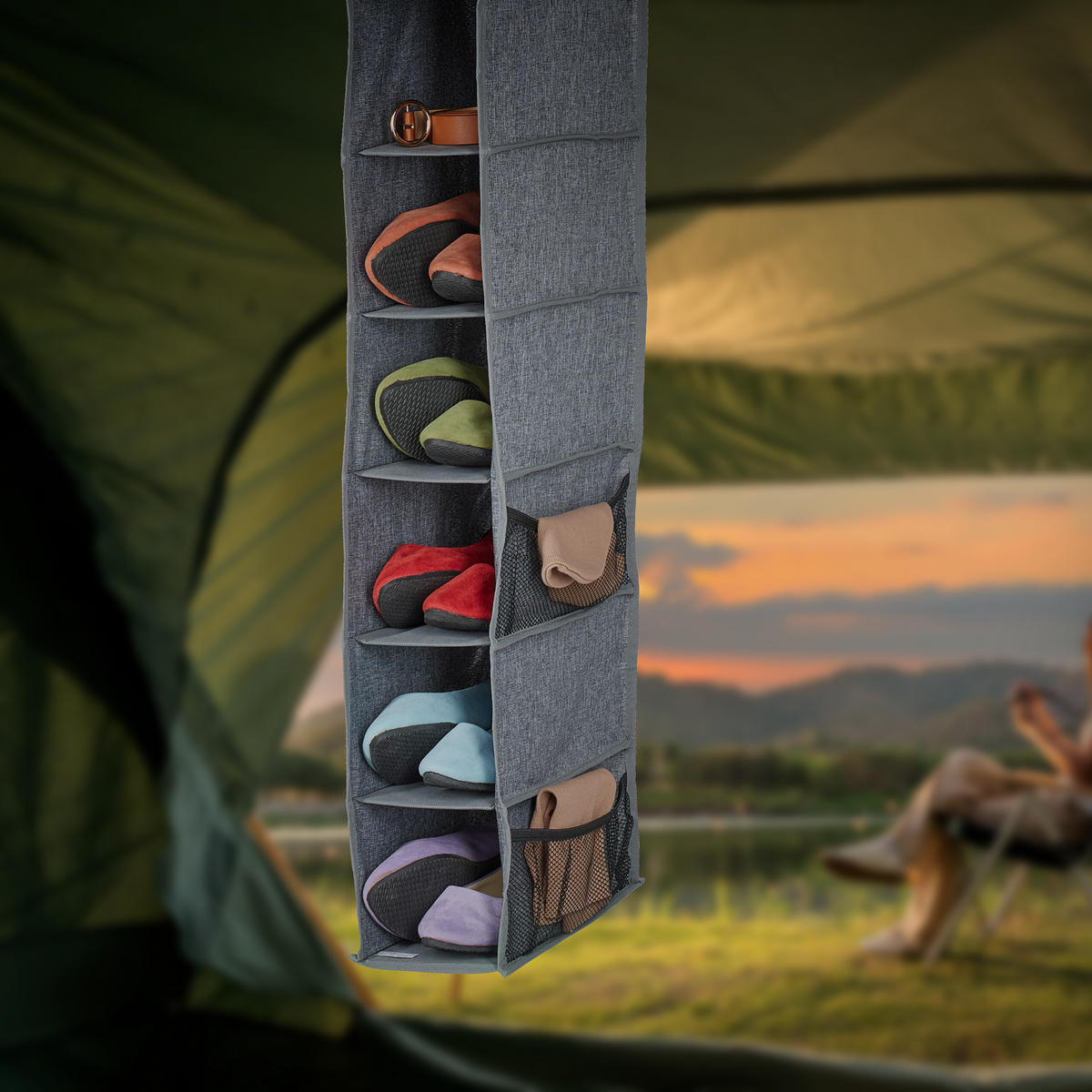 ZÁVESNÉ regály do skrine - sivá, textil/plast (30cm) - Relaxdays