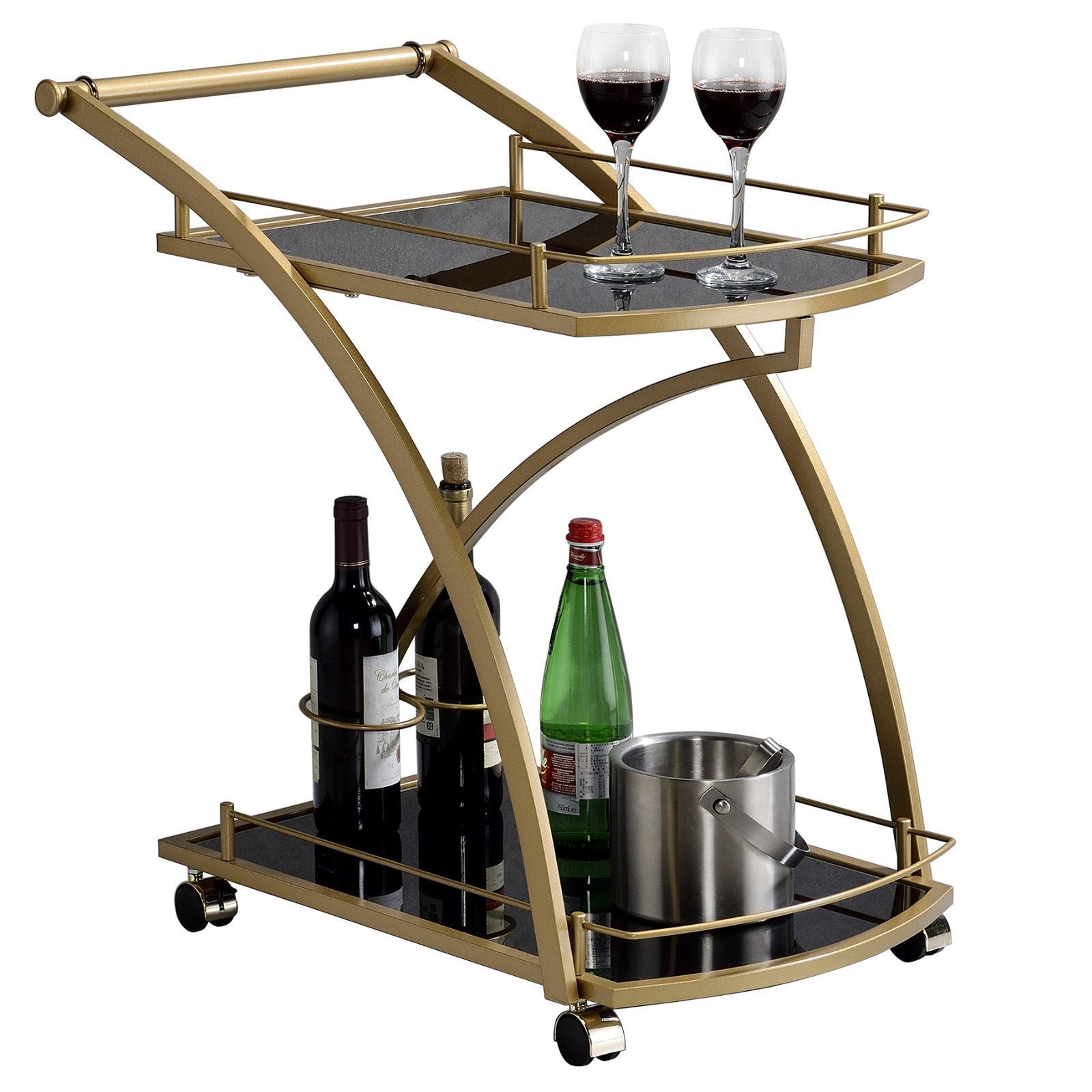 SERVIERWAGEN EVO - Goldfarben/Schwarz, Glas/Metall (66/73/46cm) - IDIMEX