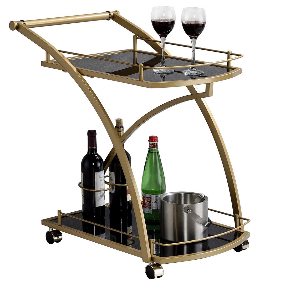 SERVIERWAGEN EVO - Goldfarben/Schwarz, Glas/Metall (66/73/46cm) - IDIMEX