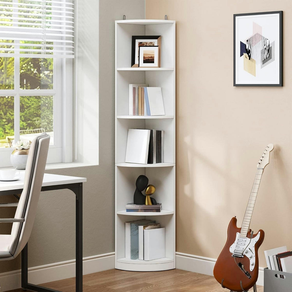 BÜCHERREGAL Weiß 5-stöckig 30 x 180 cm - Weiß, Holzwerkstoff (30/180/30cm)