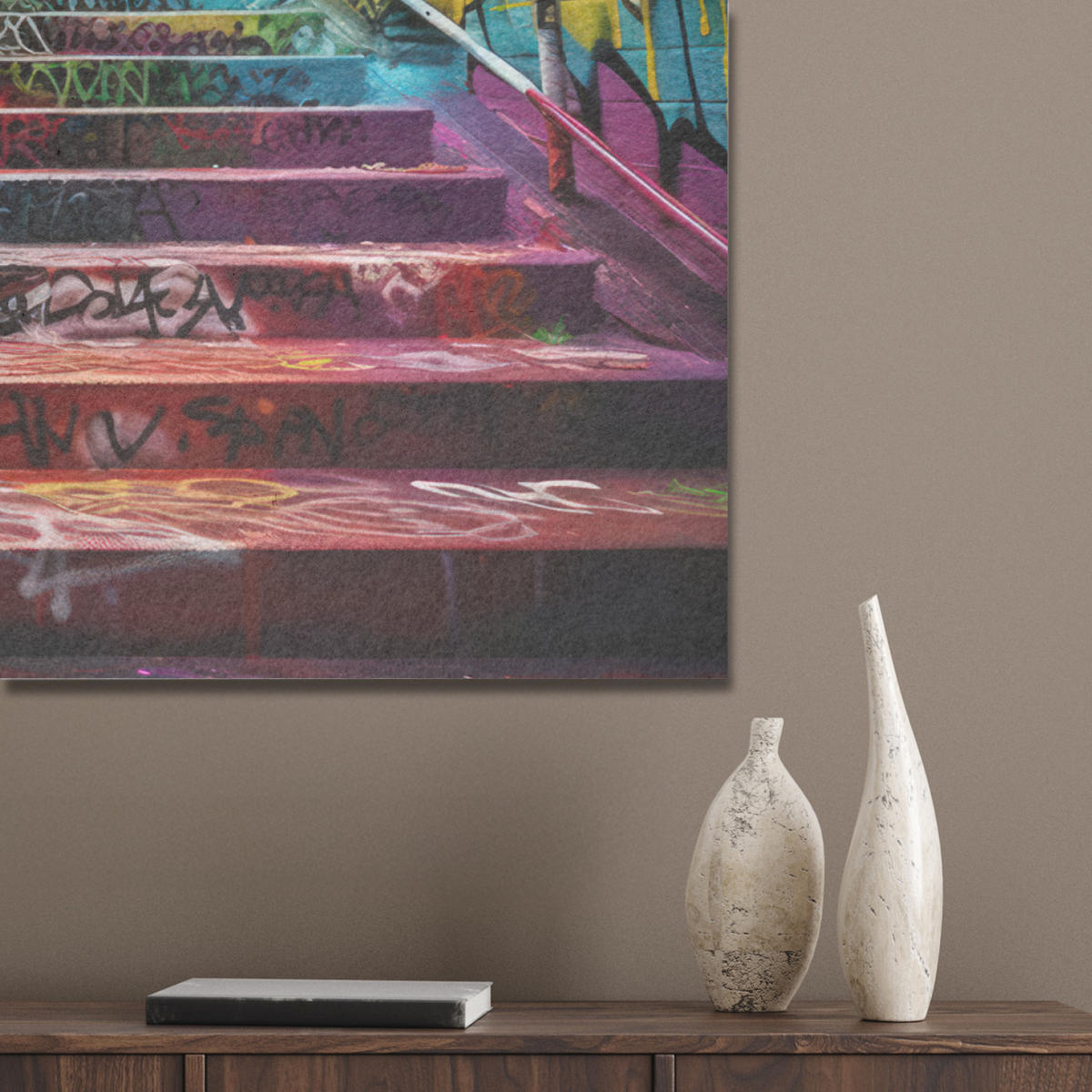AKUSTIKPANEEL Treppe - Graffiti - Farben - Kunst 100x70 cm - Multicolor, Textil (100/0.9/70cm) - MuchoWow
