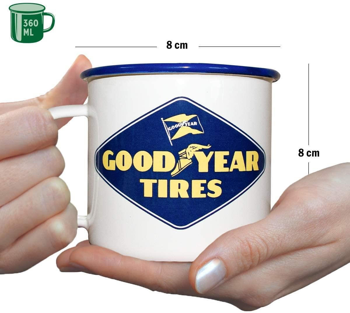 EMAILLE-BECHER 360 ml GOOD YEAR Logo White - Gelb/Weiß, Metall (0.36L) - Nostalgic-Art