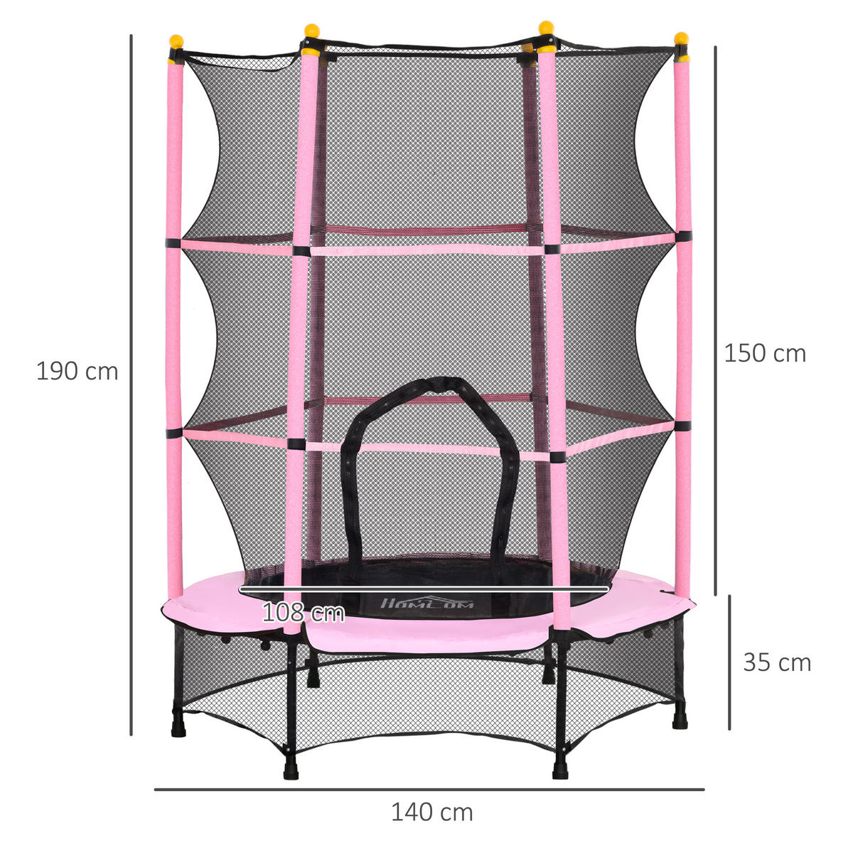 KINDERTRAMPOLIN - Rosa, Kunststoff/Metall (140/140cm) - HOMCOM