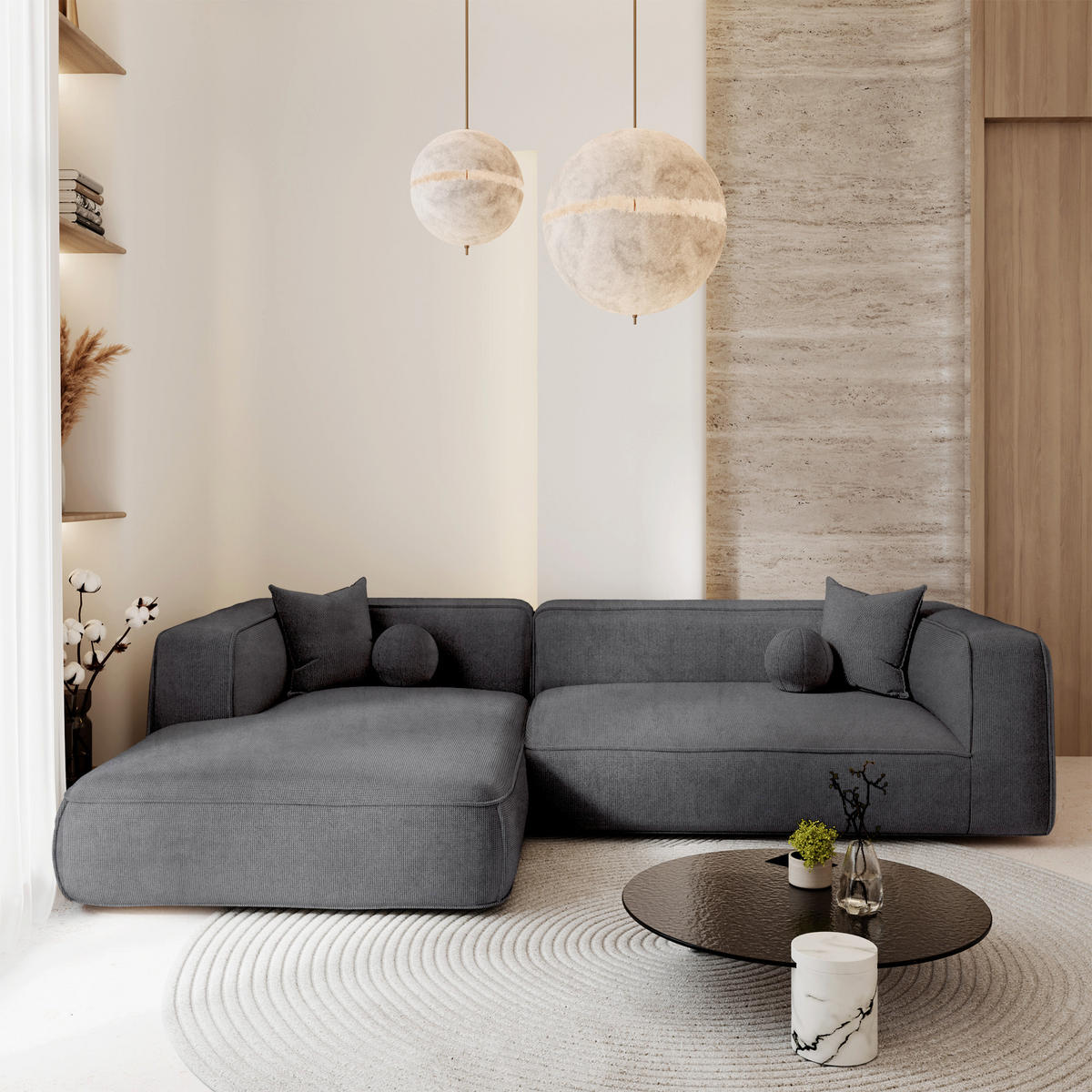 ECKSOFA (links) SOFIA Köpergewebe Grau 255cm - Grau, Textil (255/166cm) - Premium Interiors