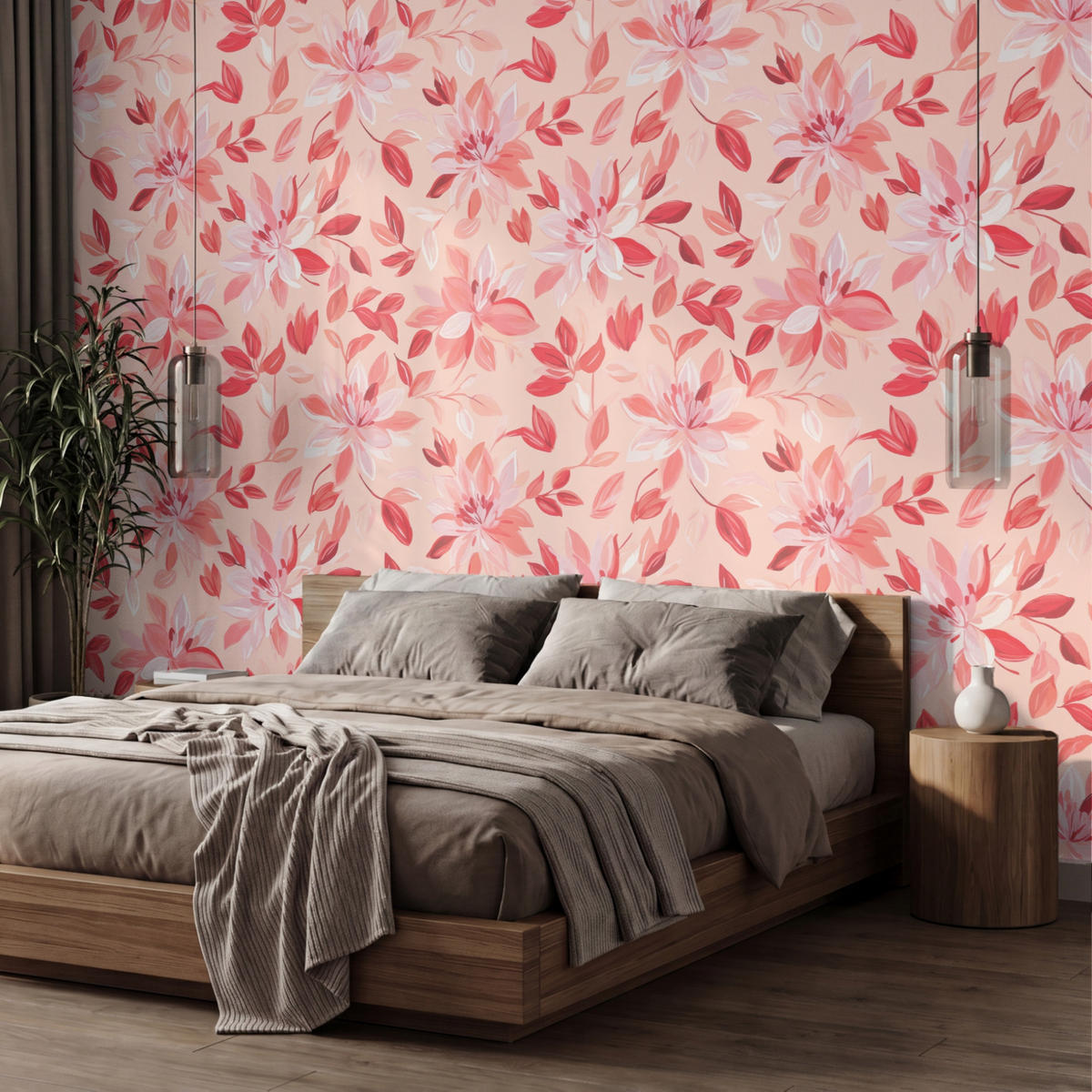TAPETE - Botanisch - Blumen - Rot - 350x240 cm - Koralle, Papier (350/240cm) - OnlyWow
