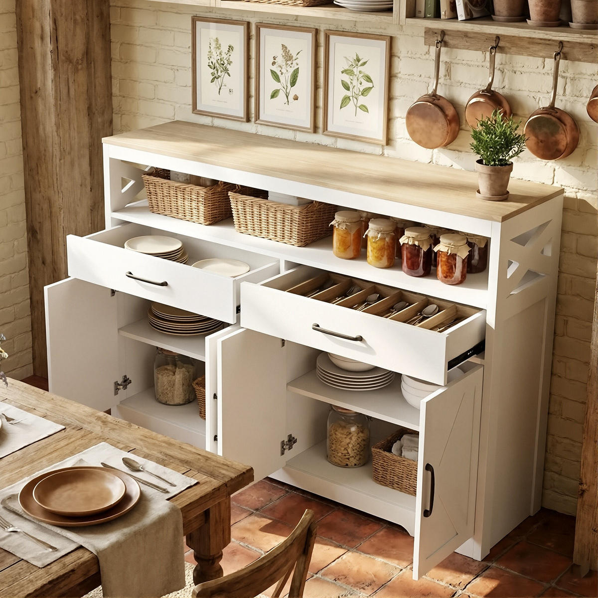 SIDEBOARD Modern mit 4 Türen & 2 Schubladen 140/40/105 cm Weiß/Eiche - Weiß, Holzwerkstoff (140/105/40cm) - Creahappy