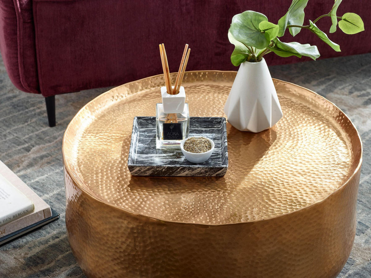 COUCHTISCH Orientalisch mit Hammerschlag-Struktur aus Aluminium und hohler Bauweise, Gold 60x60x35 cm - Goldfarben, Metall (60/60/35cm) - KADIMA DESIGN