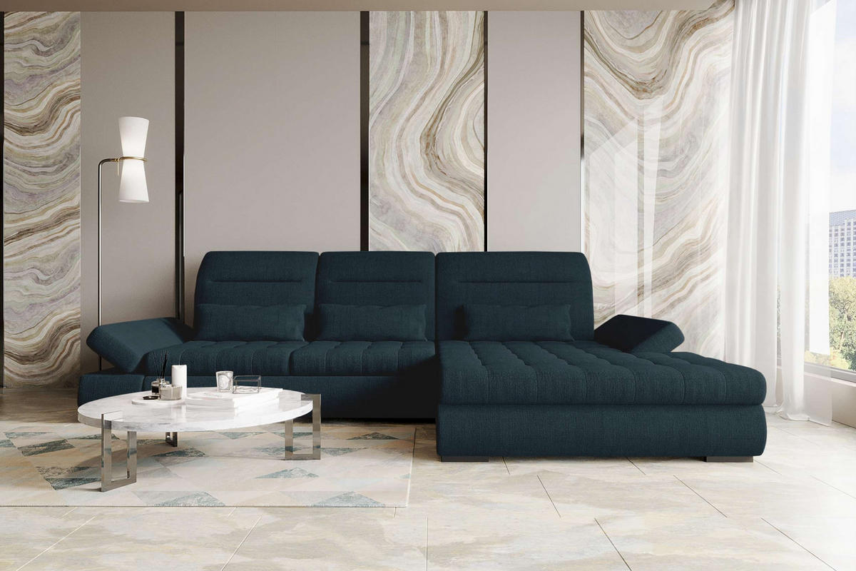 ECKSOFA Toscana Plus Velours inkl. Schlaffunktion - Dunkelblau, Textil (300/179cm) - 99rooms