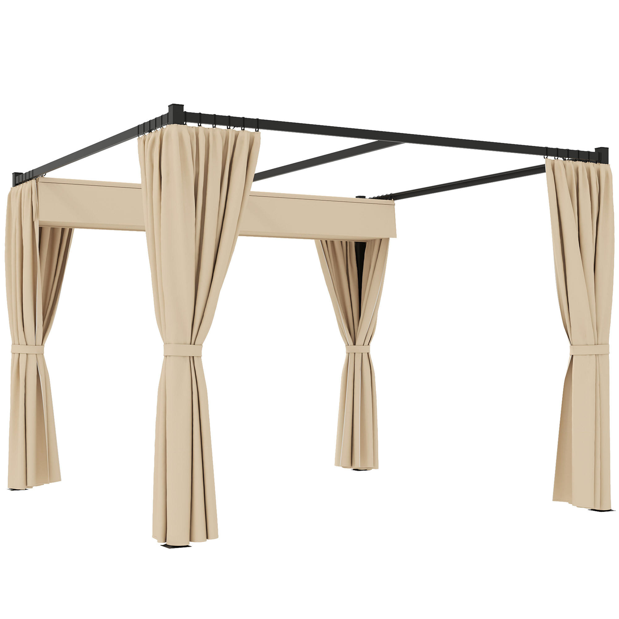 PERGOLA mit Schiebedach, 4 Seitenwände Beige 3 x 3 m - Beige, Textil/Metall (300/227/300cm) - Outsunny
