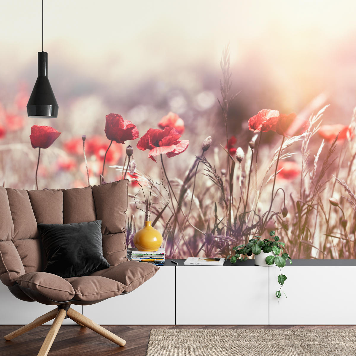 FOTOTAPETA Pre Jedáleň Poľné Kvety Červená Maková Lúka Slnko 500 x 350 cm - oranžová/hnedá, papier (500/350cm) - Muralo