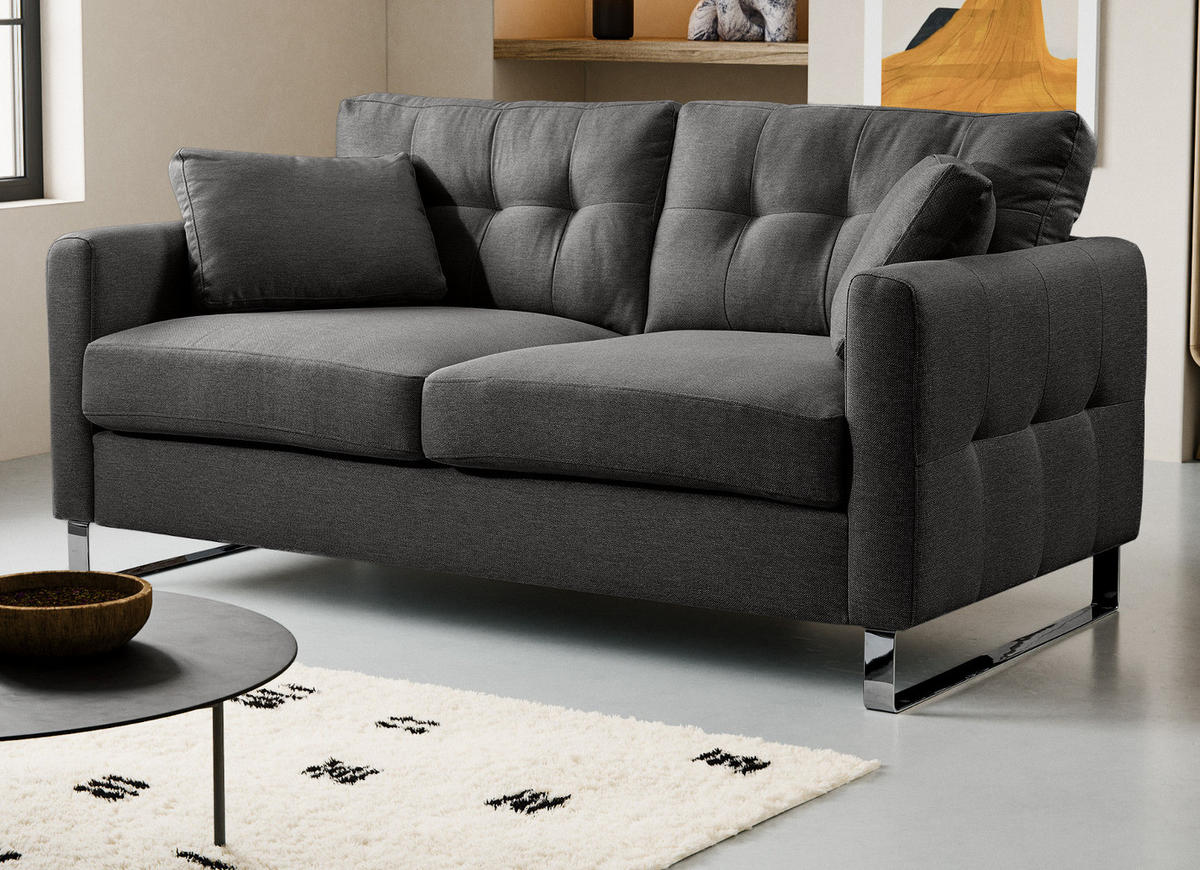 SOFA grau Flachgewebe 2-Sitzer 175 cm, Couch mit Steppoptik - Chromfarben/Grau, Holz/Textil (175/92/94cm) - Inn.Furn