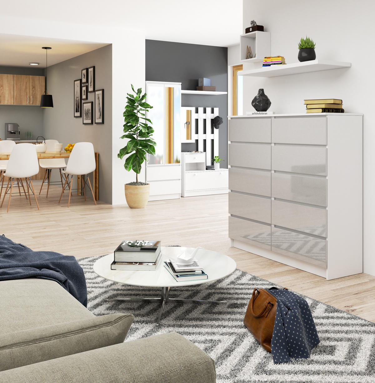 KOMMODE Weiß, Metallisch Glanz 121/120/40 - Weiß, Holzwerkstoff (120/121/40cm) - RAUMHIRSCH FURNITURE